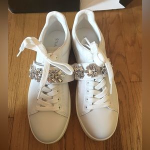 Stuart Weitzman Promise crystal-embellished leather sneakers